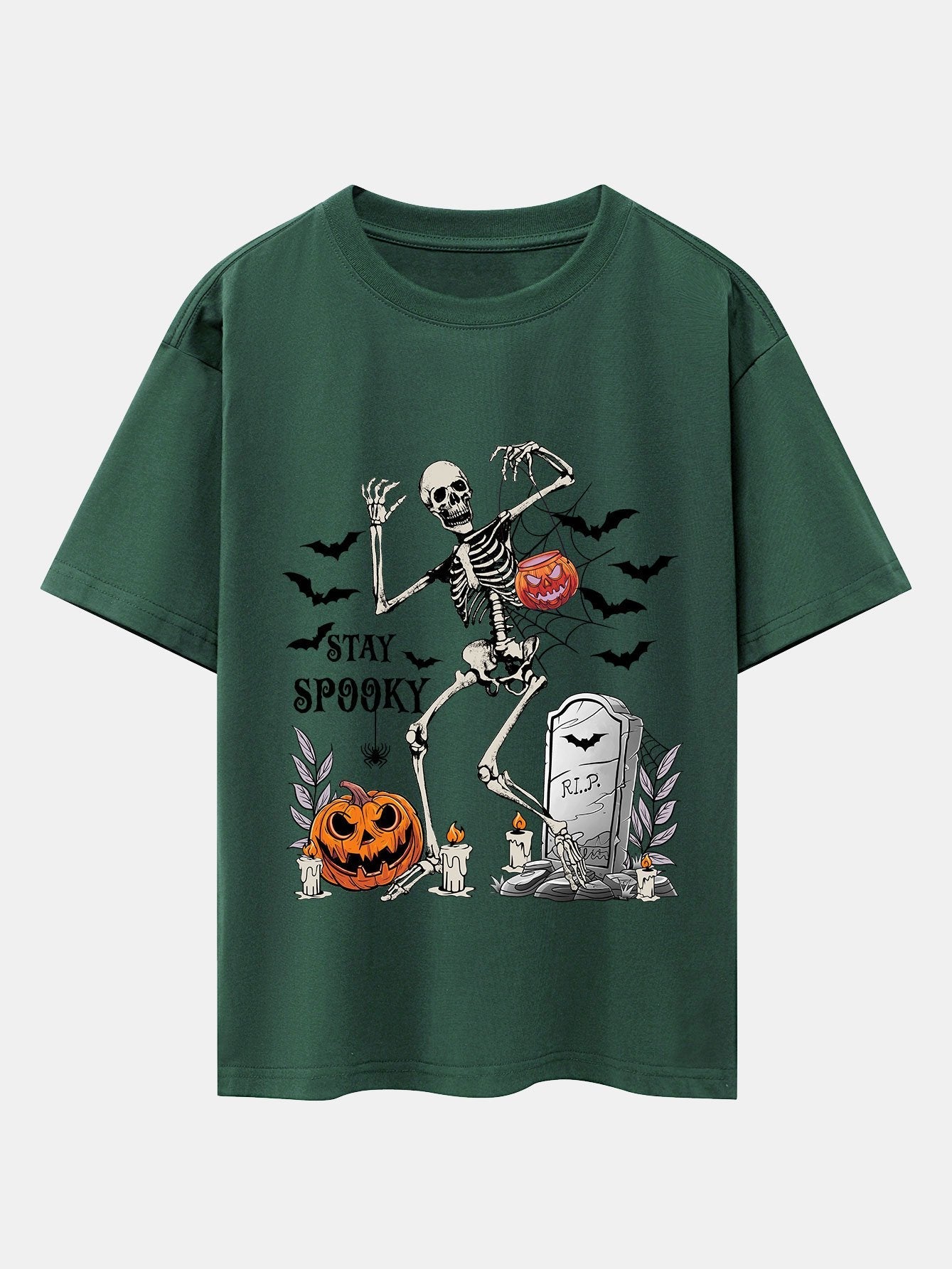 Halloween Skeleton Stay Spooky Print Drop Shoulder Oversize T-Shirt