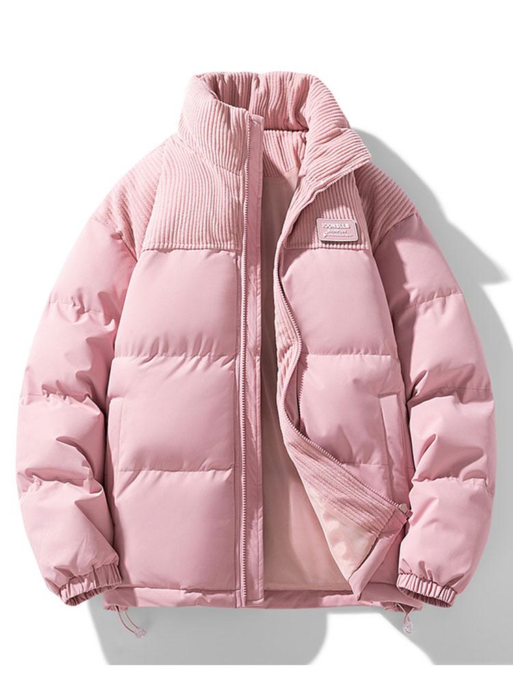 Corduroy Panel Puffer Coat