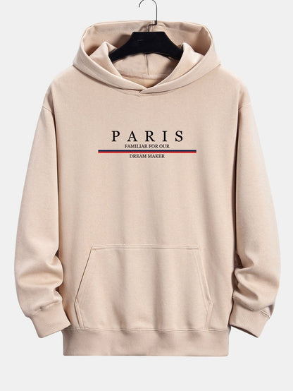 Stripe Paris Slogan Print Relax Fit Hoodie