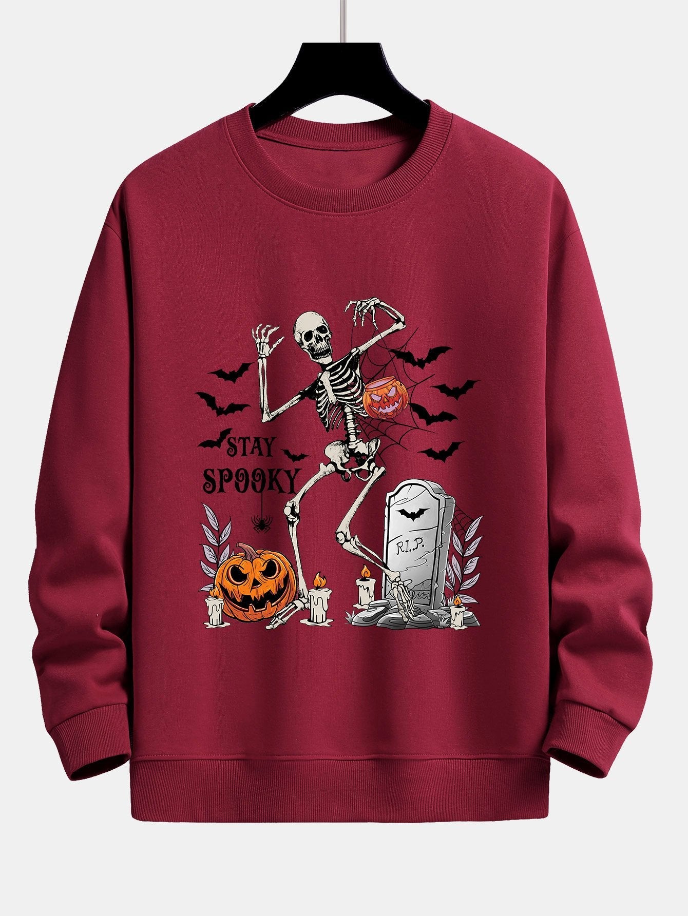 Halloween Skeleton Stay Spooky Print Relax Fit Sweatshirt