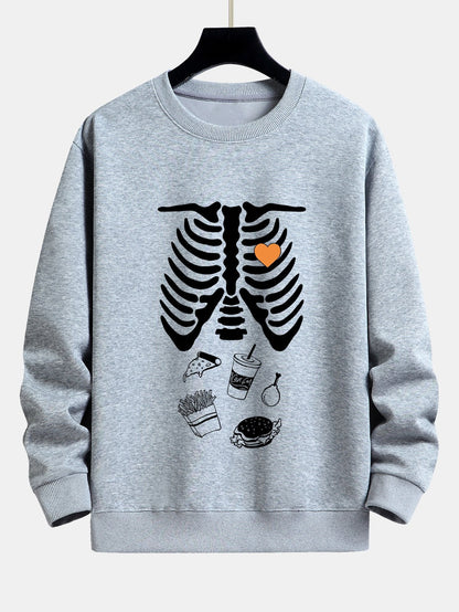 Funny Skeleton Food Print Relax Fit Sweatshirt