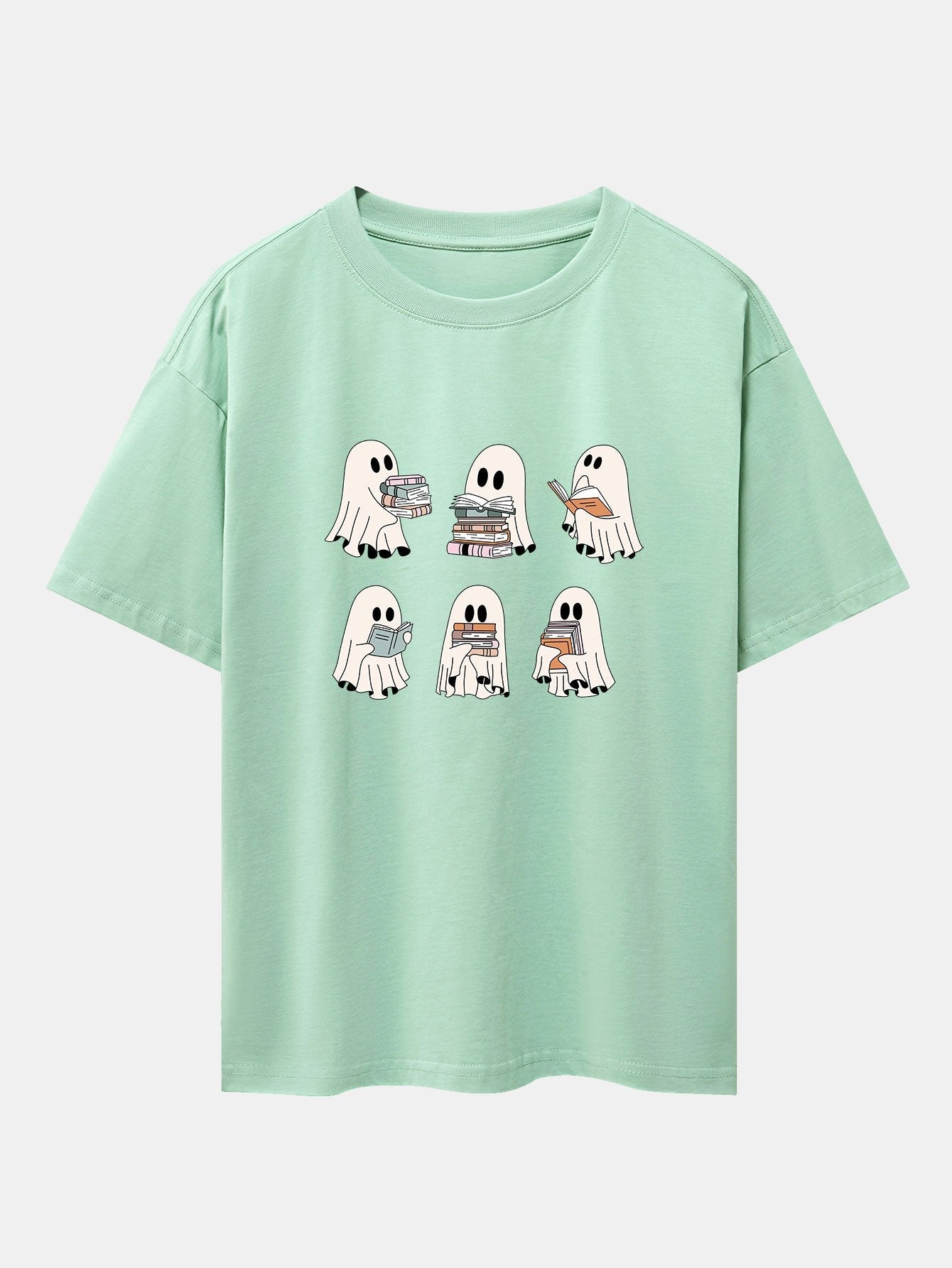 Ghost Reading Book Print Drop Shoulder Oversize T-Shirt