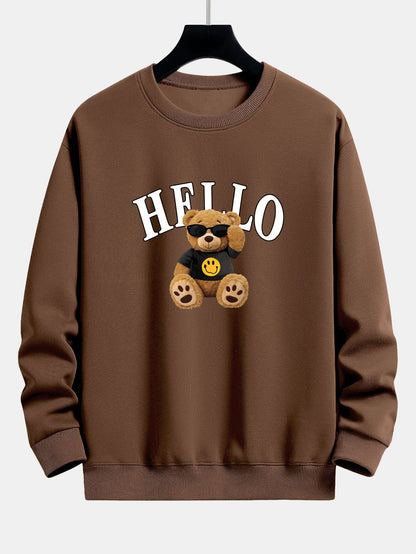 Hello Sunglasses Bear Print Relax Fit Sweatshirt