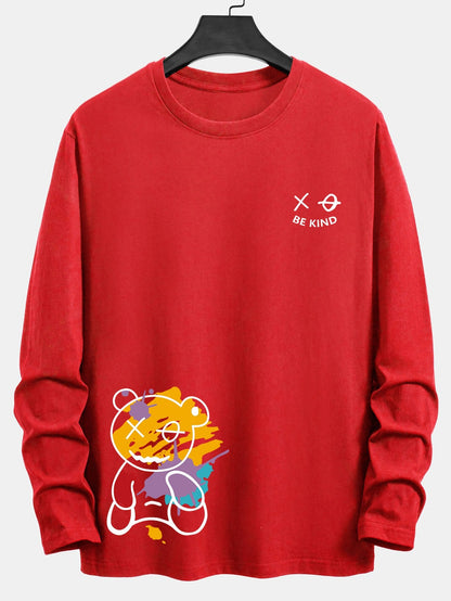 Long Sleeve Graffiti Bear Print Cotton T-Shirt