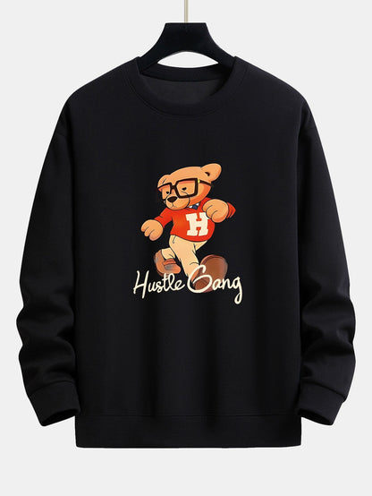 Bear With Glasses Print Relax Fit Sweatshirt